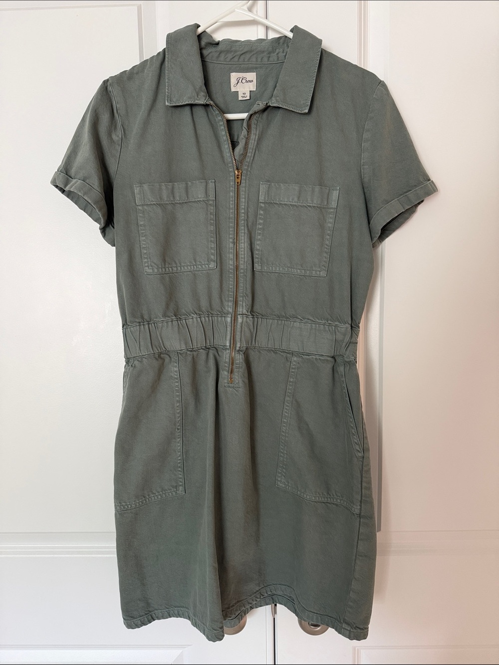 J. Crew Olive Green Short-Sleeve Utility Zip Dress